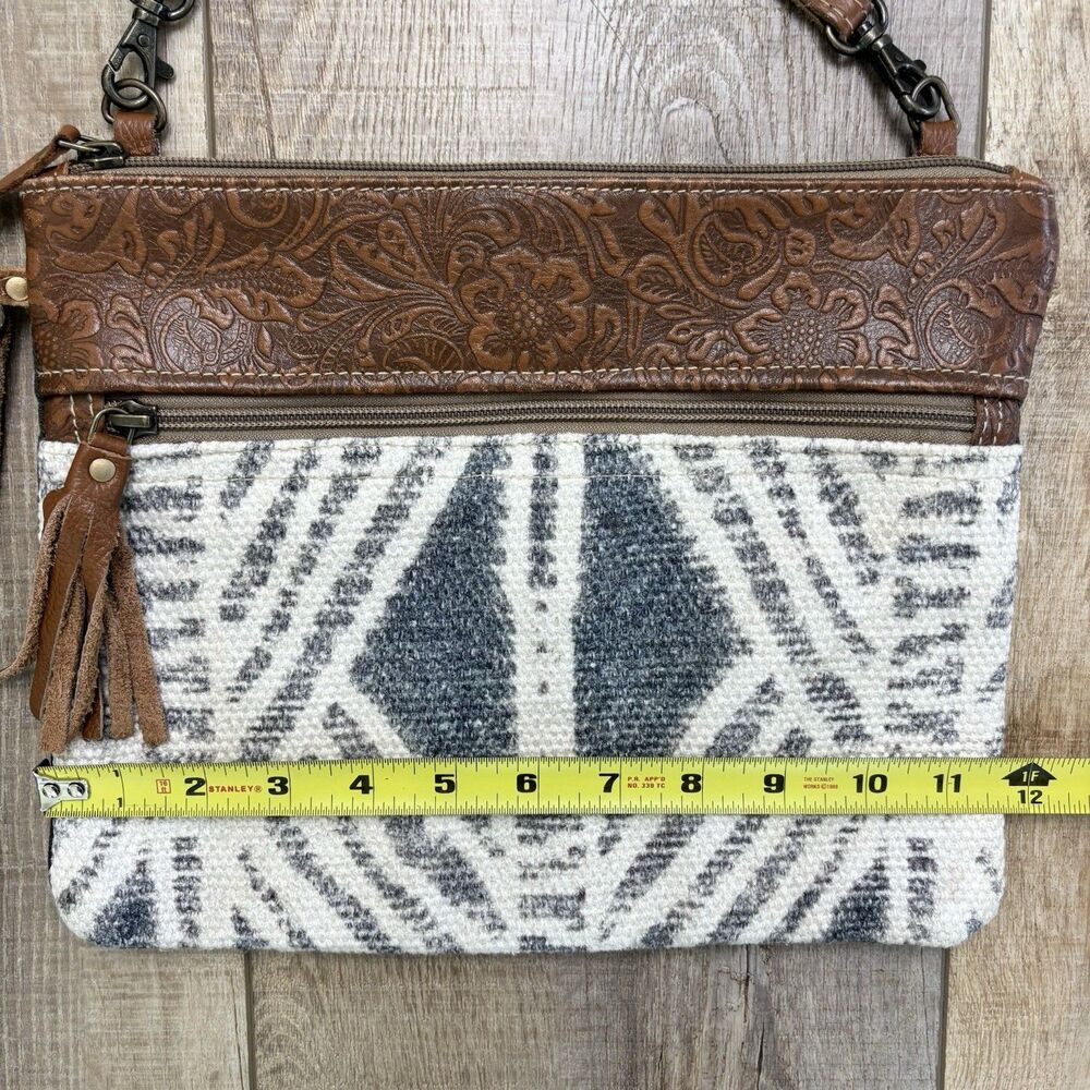 Myra Pastel Small Crossbody Purse Upcycled Cotton Leather Engraved Boho Western - Picture 10 of 12
